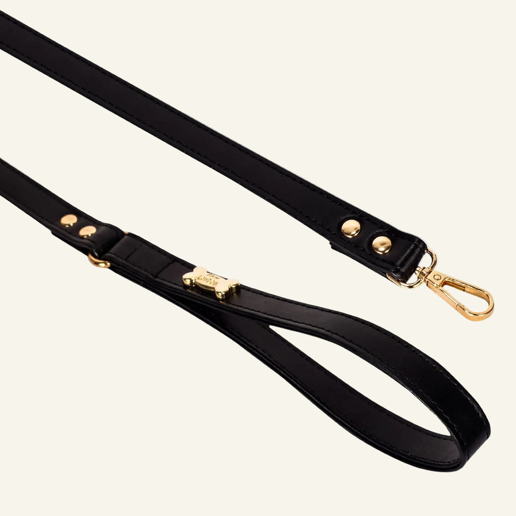 Dog Lead with Gold Plated Bone | Black 🐾 - PAW LONDON