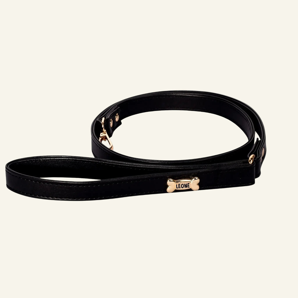 Dog Lead with Gold Plated Bone | Black 🐾 - PAW LONDON