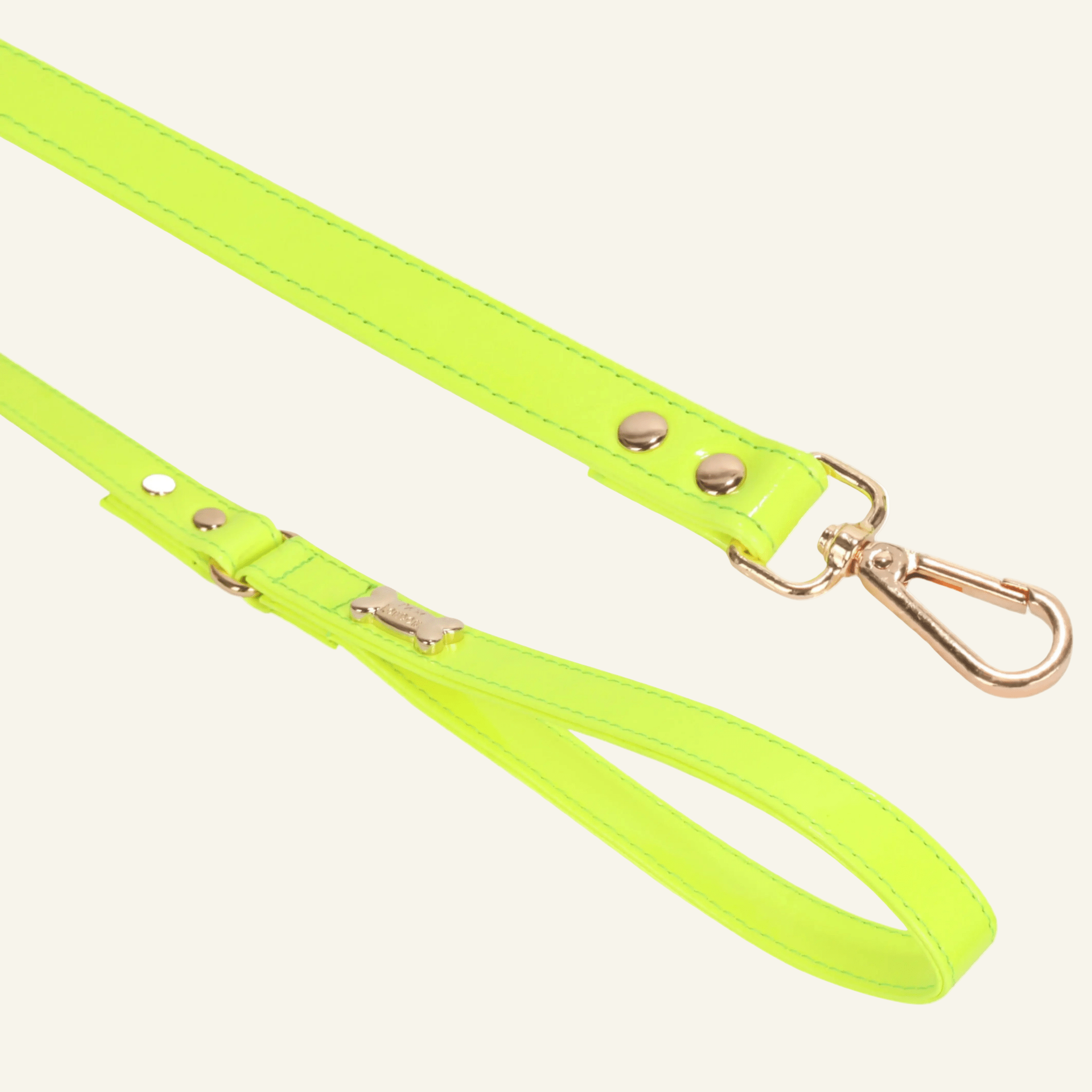 Dog Lead with Gold Plated Bone | Neon Green 🐾 - PAW LONDON