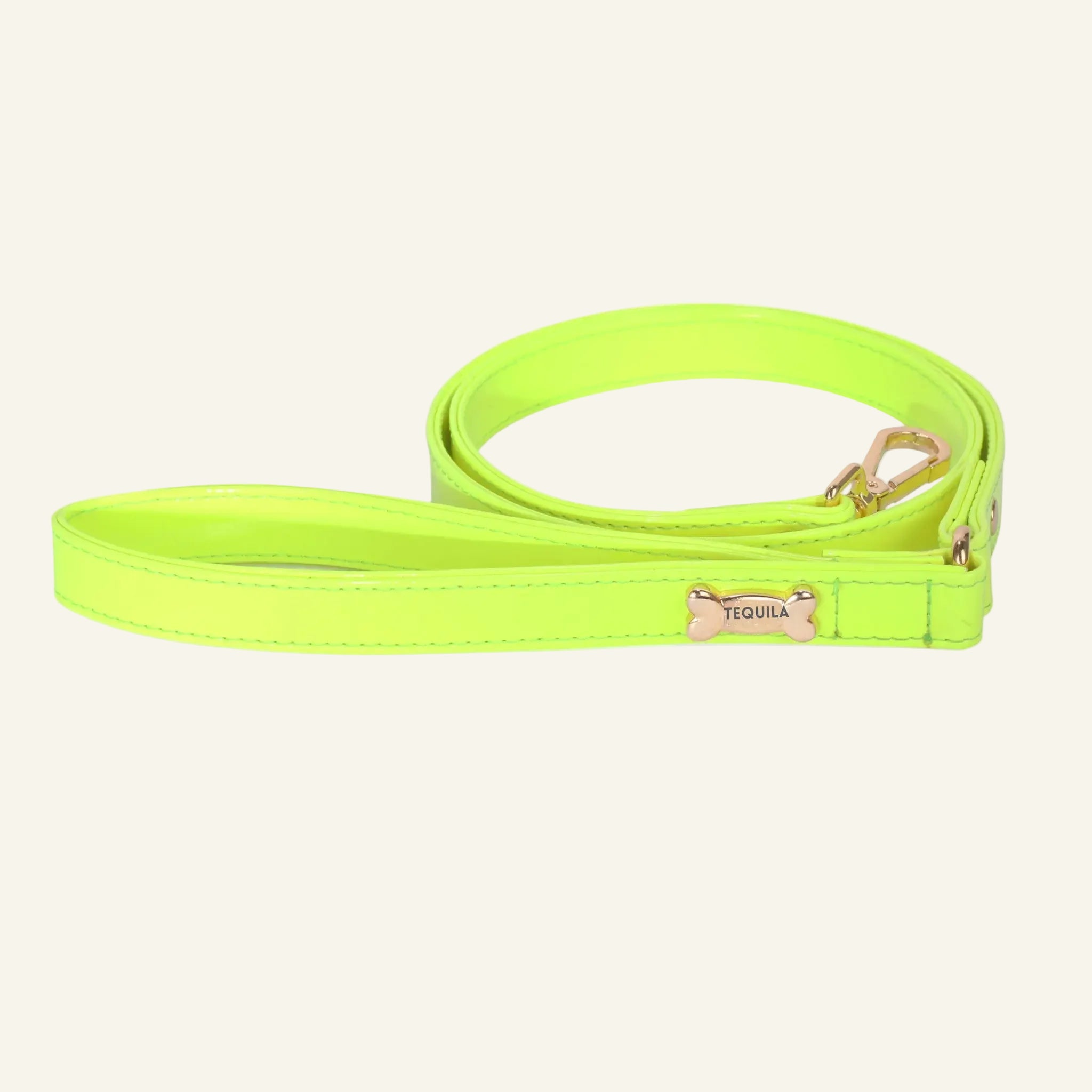 Dog Lead with Gold Plated Bone | Neon Green 🐾 - PAW LONDON