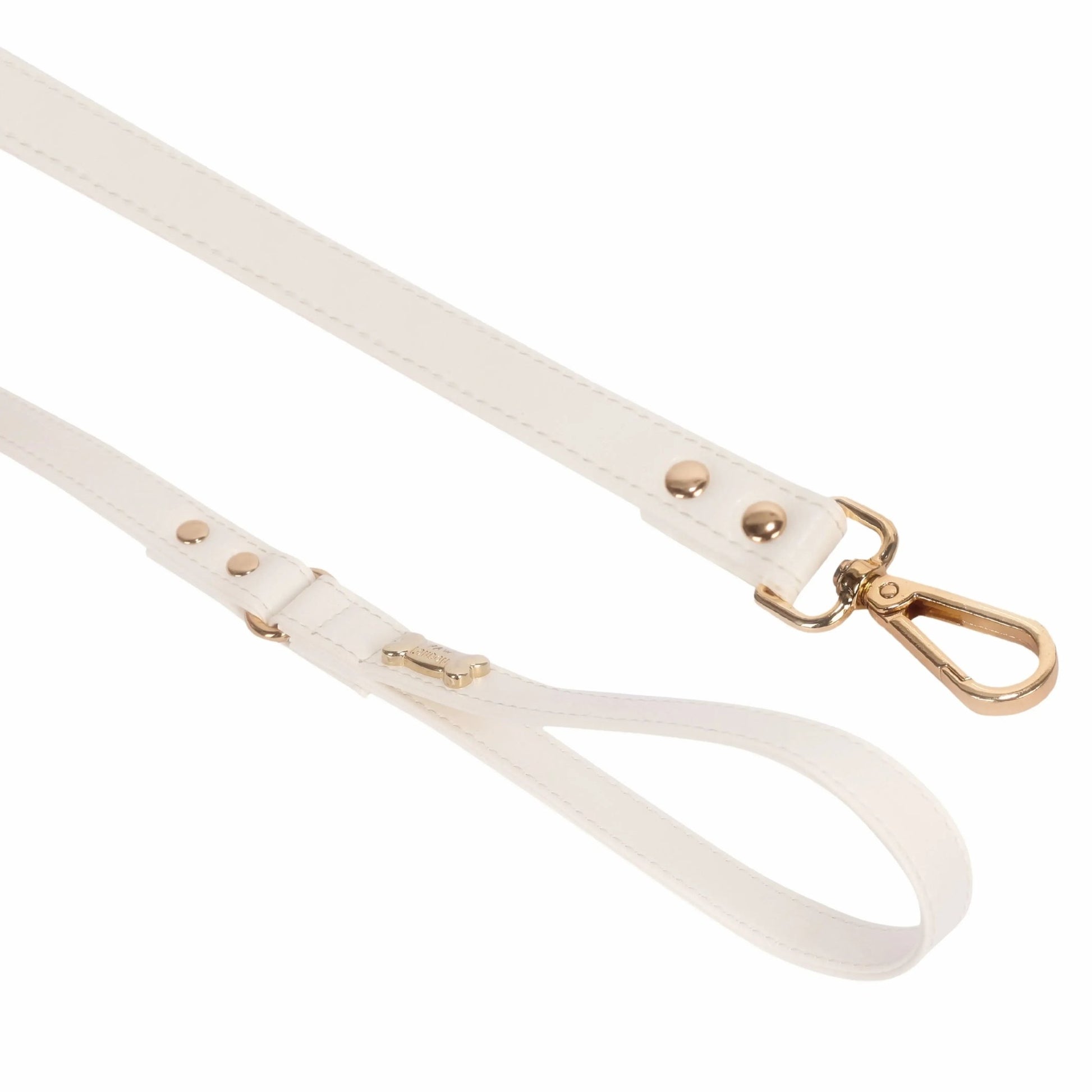 Dog Lead with Gold Plated Bone | White 🐾 - PAW LONDON